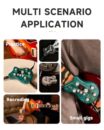 FLAMMA FX50 Practice Guitar Pedal Multi Effects Pedal Mini Portable with 40 Drum Rhythms15 Effects 32 Patches Tuner Function Support Both Corded and Battery Powered