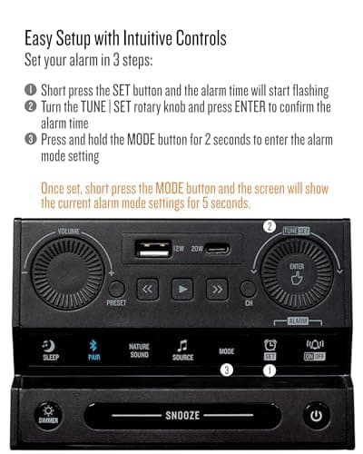 Soundfreaq Sound Rise II, SFQ-16: Bedside Alarm Clock Radio & Bluetooth Speaker, with Large Display Screen, FM Radio, Fast USB Charging, and Nature Sound