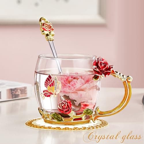 OEAGO Gifts for Mom Women Stocking Stuffers for Women Christmas Glass Coffee Enamels Mug Valentines Gifts for Her Girlfriend Wife Best Birthday Valentine's Mothers Day from Daughter Son Tea Cup