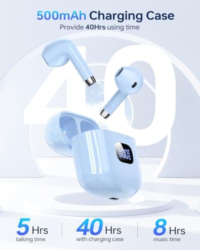 KTGEE Wireless Earbuds Bluetooth 5.3 Headphones, 40Hrs Playback Stereo Ear Buds with LED Display Charging Case IPX7 Waterproof in-Ear Earphones with Mic for Phone Tablet Laptop Sports, Blue