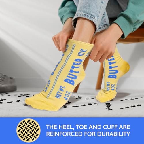 VELENTI Butter Socks – Funny Food Novelty Crew Socks for Women 5–10 & Men 4.5–8.5 | Soft Cotton Blend | Unique Gift for Chefs B0FX389337