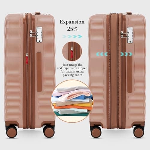 Rosamo 5 piece Luggage Set Expandable Suitcase 22x14x9 Airline Approved Carry on, ABS Hard Case Suitcases with Spinner Wheels, TSA Lock (Pink)