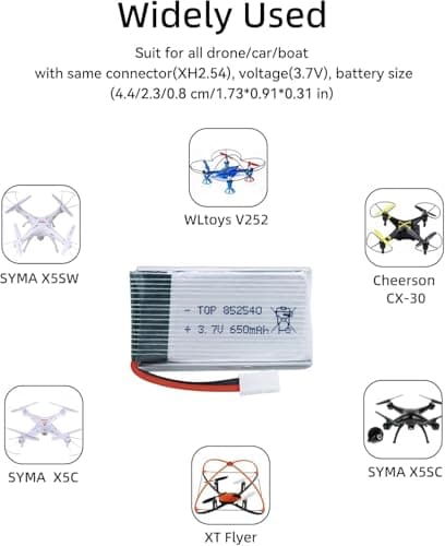 3.7v Drone Lipo Battery - 2 Pack 650mAh Rechargeable Batteries for SYMA X5 Serial UVA Quadcopter Drones XH2.54 Connector with 2 Chargers SYMA X5C X5SW X5SC WLtoys V252 XT Flyer