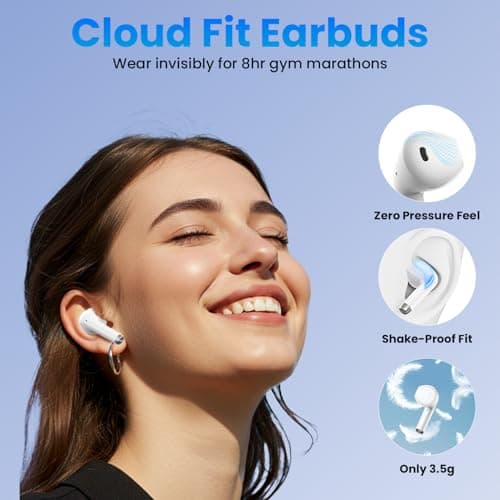 Haqquio Wireless Earbuds, Bluetooth Headphones with Deep Bass Stereo, 48H Playback Ear Buds with LED Power Display, Lightweight, IPX7, in-Ear Earphones with Mic for iPhone/Android/iPad, White