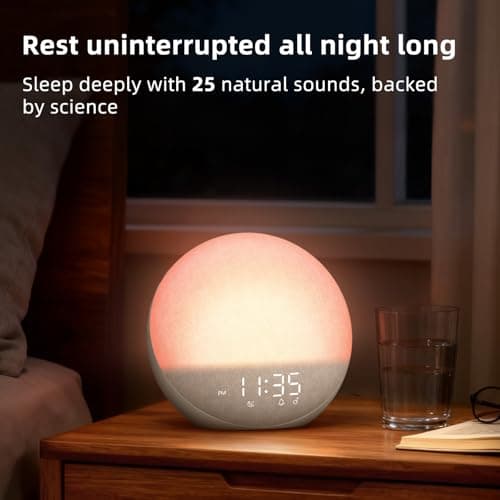 Sunrise Alarm Clock White Noise Machine: Natural Wake Up Light - Dimmable Clock with Bluetooth Speaker for Bedroom - 25 Sleep Sounds for Baby Adults Kids Putty