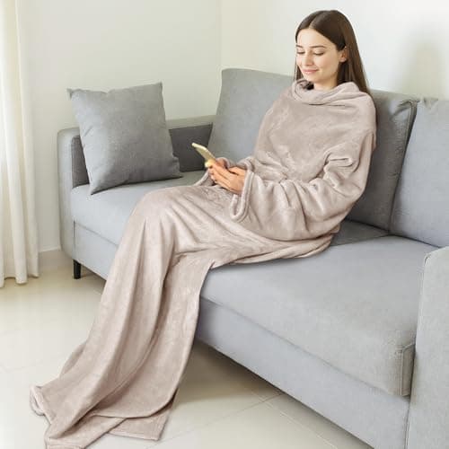 Cozy Sleeve Design for Hands-Free Comfort, Perfect for Reading, TV Time & Relaxing, Christmas & Birthday Gift Catalonia Wearable Blanket with Sleeves for Women & Men, Fleece Wrap Throw B075M2FQYV