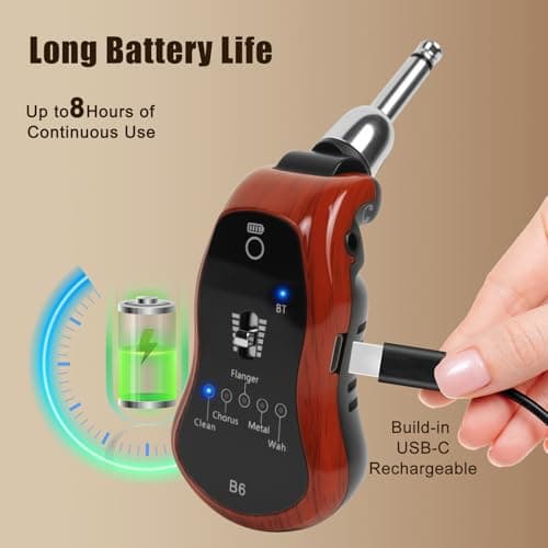 OW Portable Headphone Amp Synthesizer Pocket Plug Amplifier Rechargeable for Electric Guitar with Bluetooth Receiver Support 5 Effects: Clean/Chorus/Flanger/Metal/Wah