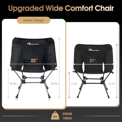 MOON LENCE Portable Camping Chair Plus, Larger & Roomier, Compact and Lightweight Still, Folding Chair for Backpacking & Hiking, 330Lbs Capacity (Black)