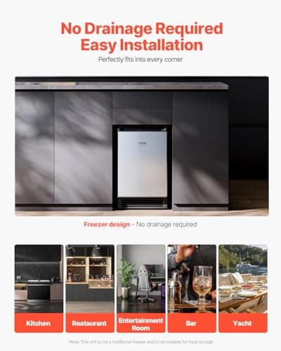VEVOR Undercounter Built-in Ice Maker, 15 Lbs/Day Under Counter Ice Maker Machine with Reversible Door Stainless Steel, Freestanding Ice Maker for Commercial Home Kitchen, No Drain Required