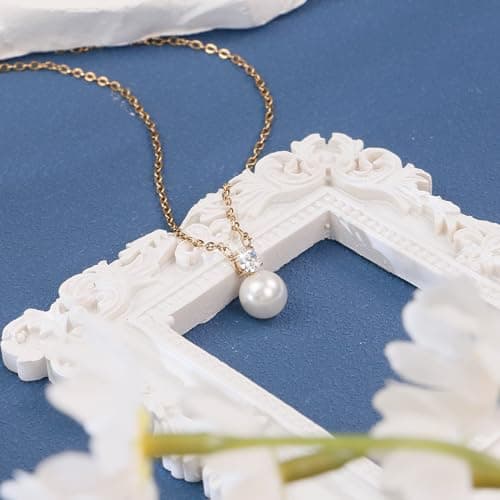 Bonus Mom Necklace from Daughter, Mother in Law Necklace from Son, Step Mom, Mother of the Groom Gifts, with Cubic Zirconia PEALICIOUS Single Pearl Necklace as Birthday Wedding Gift for Bonus Mom MIL B0F32L38F2