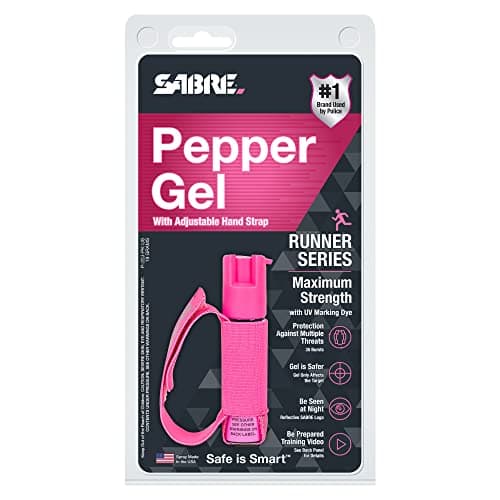 SABRE Runner Pepper Gel, Maximum Police Strength OC Spray, Reflective Strap for Easy Carry & Access, 0.67 fl oz, 4x Longer Spray Time - Up to 13 Seconds Optional Clip-On Alarm & LED Armband Combos