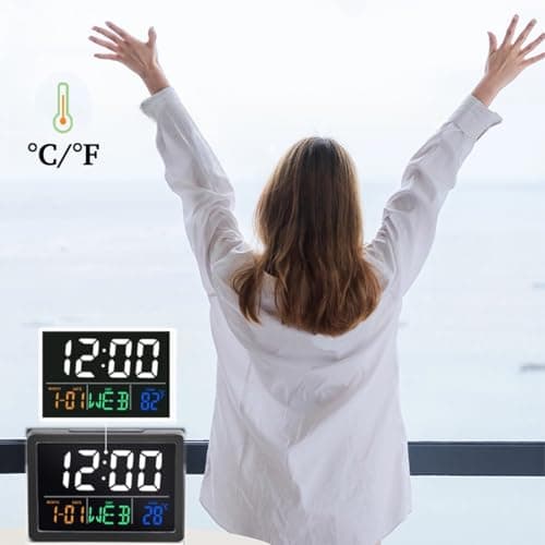 WQV Digital Alarm Clock, 5.5" Large LED Alarm Clock for Bedrooms, Table Desk Clock, with Calendar Date Day Temperature Snooze, Adjustable Alarm Volume & Brightness, Gift for Students Elderly