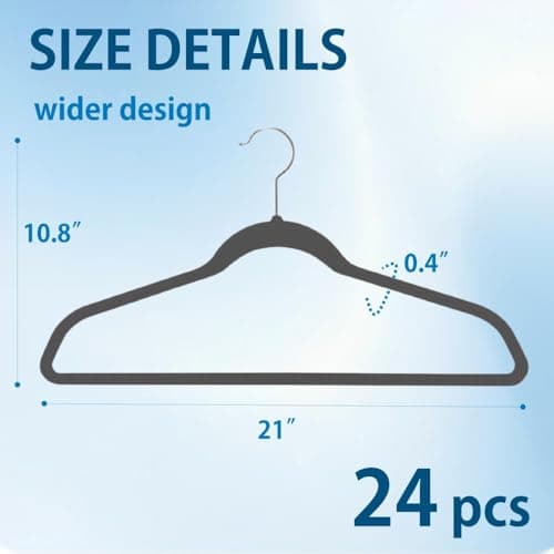21" Extra Wide Hangers, 24-Pack Velvet Wide Hanger for Plus Size Clothes, Extra Large Hangers Ideal for XL, XXL Shirts, Coats, Dresses, Ganchos para Colgar Ropa, Grey