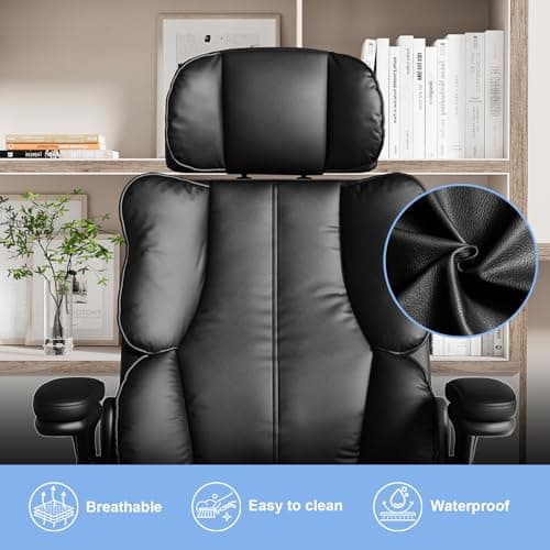 Kensaker Executive Leather Office Chair, Computer Chair with Thick Cushion & Lumbar Support, Ergonomic Desk Chair with Adjustable Headrest & Armrests,Black