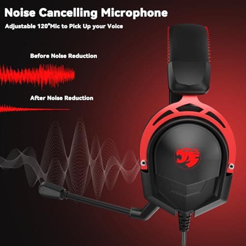 IMYB A88 [Upgrade] Gaming Headset with Microphone, Stereo Wired Noise Cancelling Over-Ear Headphones with Mic for Pc, Ps5, Xbox One Series X/s, Ps4, Computer, Laptop, Mac, Nintendo, Gamer (Black Red)