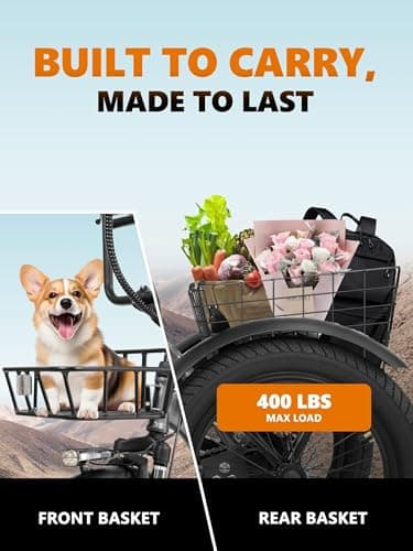 T300 Adults Electric Trike Bike, 1200W Peak Motor & 624Wh Removable Battery,18x3.0 Fat Tire Foldable 3-Wheel E-Bike with Step-Thru Design, Up to 65 Miles, Gift for Parents