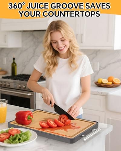 Cutting Boards for Kitchen - Food Grade Double Sided Pure Titanium& Bamboo Chopping Board with Handle, Slip resistant Non-toxic Charcuterie Board Housewarming Gifts (16×11)