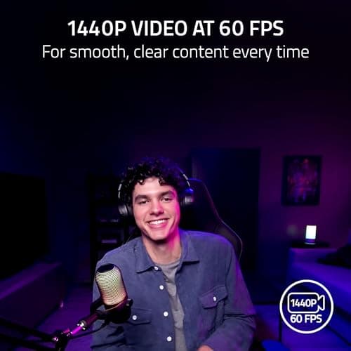 Razer Kiyo V2 X Streaming Webcam: 1440p 60 FPS - Auto Focus - Built-in Microphone - Wide Angle Lense - Integrated Privacy Shutter - Works with OBS, Xsplit, Streamlabs, Discord, Zoom, Teams - Black