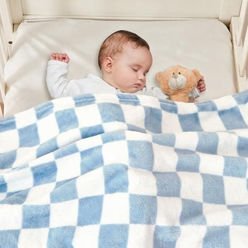 Yurhap Checkered Baby Blanket Fleece Baby Blankets for Boys, Ultra Soft Cozy Fluffy Infant Toddler Newborn Receiving Blankets for Crib Stroller, 30''x40'', Blue B0DBHD9QV1