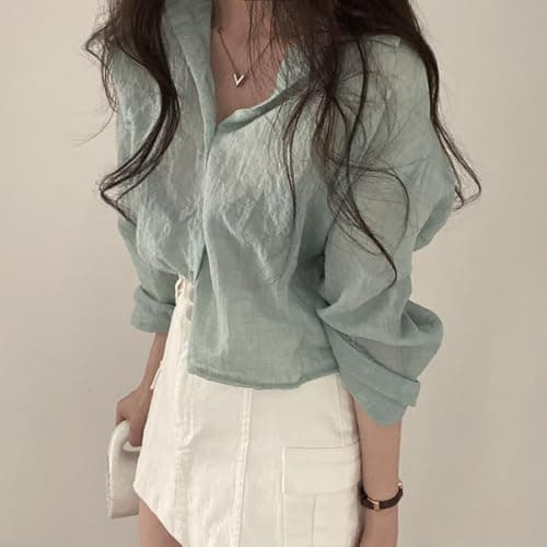 LREUIP Chic Korean Style Academy Style, Casual Perspective Sexy, Versatile Long Sleeved Shirt, Loose top, Elegant Goddess