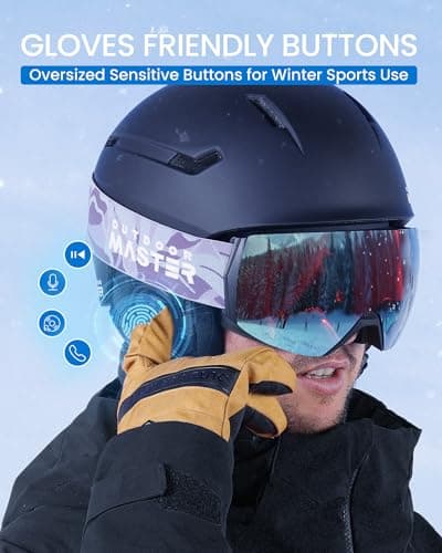 OutdoorMaster Update Ski Helmet Headphones, True Wireless Bluetooth with Storage Case, Drop-in HD Speaker Chip Compatible with Audio Ready Snowboard Helmets with Built-in Mic - Navy Blue
