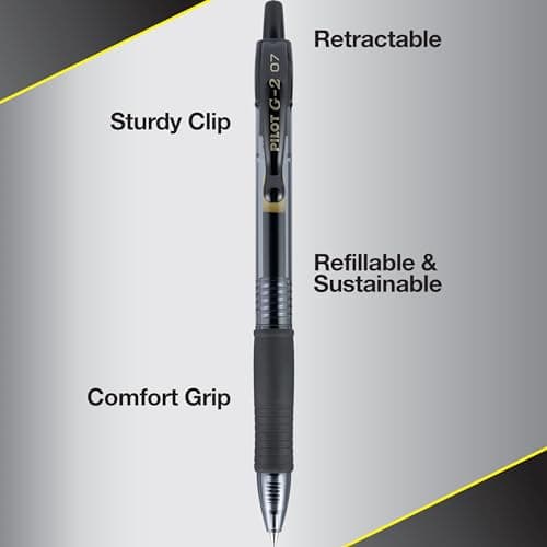 PILOT G2 Premium Refillable & Retractable Rolling Ball Gel Pens, Fine Point, Black Ink, 12 Count (Pack of 1) (31020)