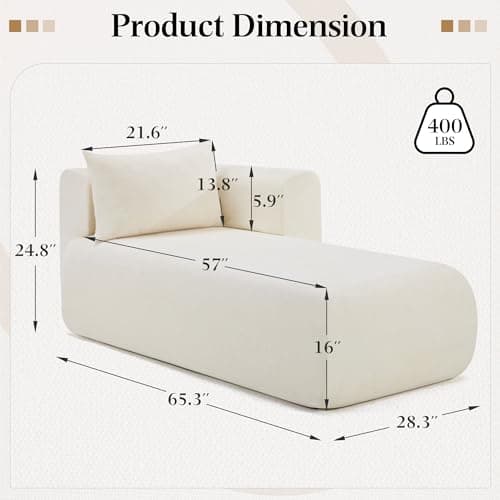 Bezseller Upholstered Chaise Lounge Indoor, Comfy Lounge Boucle Sofa, Modern Leisure Sleeper Sofa with Pillows, Recliner Chair Indoor for Living Room Bedroom Office, Beige