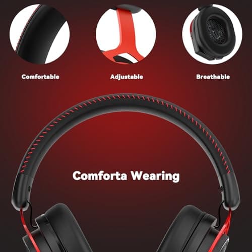 IMYB A88 [Upgrade] Gaming Headset with Microphone, Stereo Wired Noise Cancelling Over-Ear Headphones with Mic for Pc, Ps5, Xbox One Series X/s, Ps4, Computer, Laptop, Mac, Nintendo, Gamer (Black Red)
