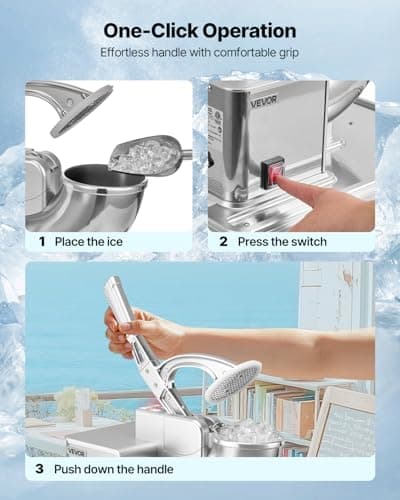 VEVOR Commercial Ice Crusher 661LBS/H, 350W Electric Snow Cone Machine with 4 Blades, 2000RPM Stainless Steel Shaved Ice Machine with 11 Gal Crushed-Ice Box, for Family Restaurants Bars, Silver