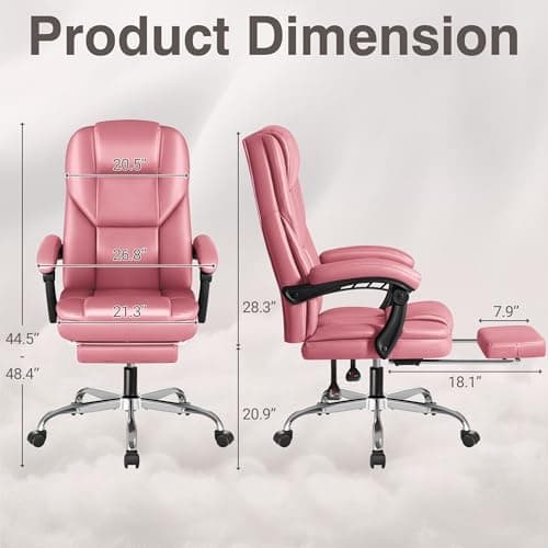 Shahoo Executive Office Chair with Massage, Ergonomic Reclining High Back Leather Seats with Footrest and Lumbar Support, Big and Tall, 400Lbs Heavy Duty, Pink