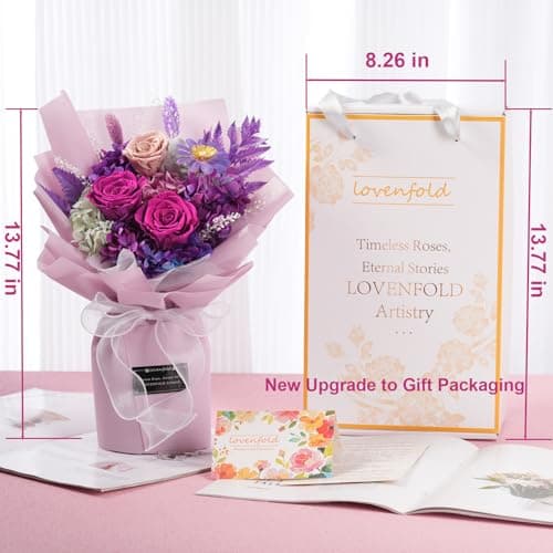 lovenfold Flowers for Delivery,Preserved Flowers Bouquets,Purple Rose Bouquets That Last 1-3 Years,Birthday Flowers Gifts for Women Mom Grandma Wife Friends