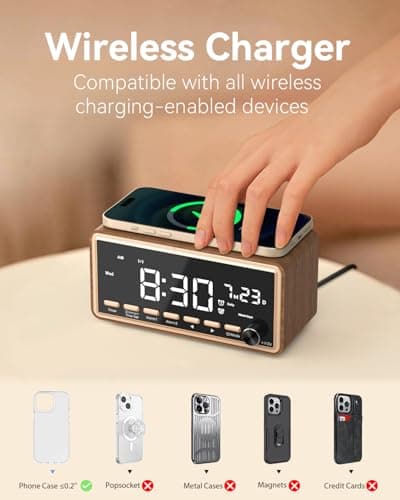 Digital Alarm Clocks Radio for Bedrooms,FM Radio & White Noise Sound Machine with Timer,Bluetooth Speaker,Dual Alarm Clock with Wireless Charging,Dimmable Big LED Display,Holiday Gifts for Men Women