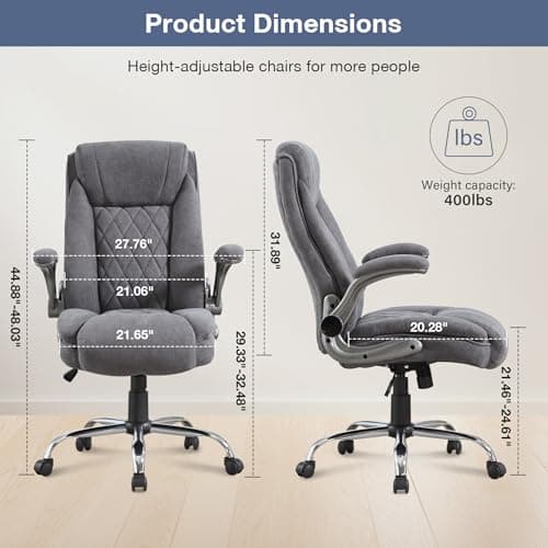 Big and Tall Fabric Office Chair 400lbs High Back Executive Computer Desk Chair with Flip Up Armrest, Breathable Fabric Adjustable Height Ergonomic Home Office Heavy Duty