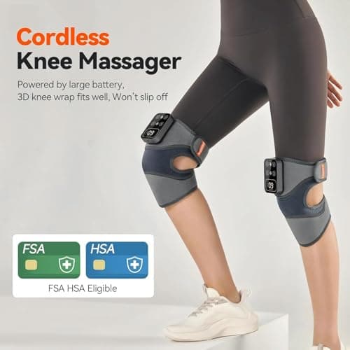 Cordless Knee Massager with Heat Vibration for Pain Relief, MAXwarm 4.0[2025 Upgraded] - Electric Heated Knee Brace with 5 Heat Levels and 3 Massage Mode, Gifts for Men Women (Grey, Pair)
