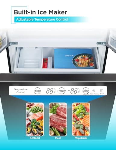 BLACK+DECKER 16 Cu. Ft. French Door Refrigerator with Built-in Ice Maker, Full Size Refrigerator with Bottom Mount Freezer Drawer, Frost Free, ENERGY STAR certified, BRF1600GIMB, Black
