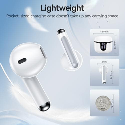 BHNYBWUL Wireless Earbuds, Bluetooth Headphones 5.4 Stereo 50 Hour Playback Ear Buds with LED Display and with ENC Noise Cancelling Mic Wireless Earphones, for Phone, Tablet, Laptop, Sports, White