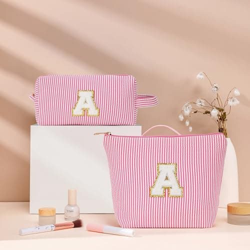 Christmas Gifts 2025 for Girls - Stocking Stuffers for Teen Girls Makeup Bag Set, 6 7 8 9 10 11 12 Year Girl Birthday Gift, Initial Travel Makeup Bags, Christmas Birthday Gifts for Girl