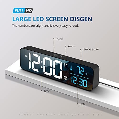 Hournor Digital Clock for Bedroom, Digital Wall Clock for Living Room Decor, Desk Table Clocks, Digital Clock Large Display, Bedroom Smart Alarm Clock for Office Blue