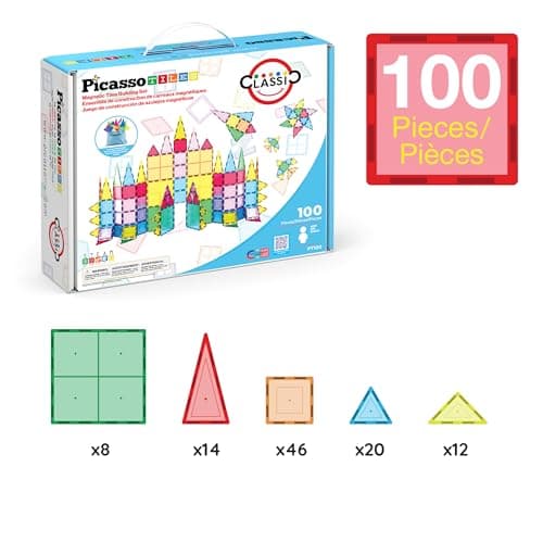 No-limit scalable builds, hands-on magnet polarity fun, family group play, quick assemble & store, shape & color recognition PicassoTiles 100 Piece Magnetic Tiles, Clear 3D Building Blocks for Kids 3+ B00AU56C5W