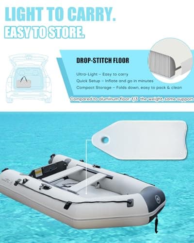 Inflatable Dinghy Boat with Drop-Stitch Floor 10ft Portable Inflatable Boat for 3-4 Adults, Motor Compatible, Heavy-Duty PVC, Ideal for Fishing, Cruising, and Rescue Use