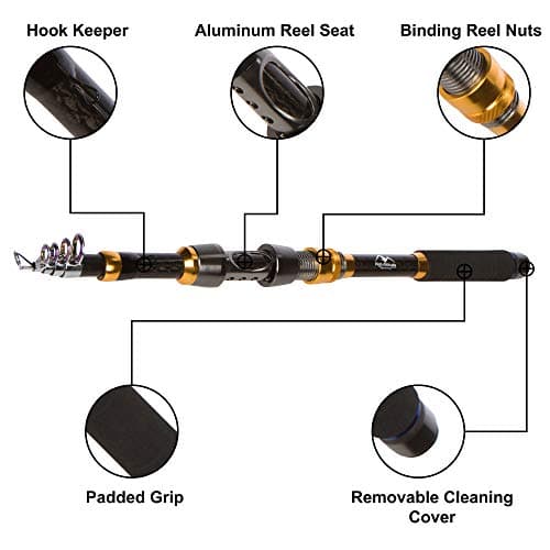 High Altitude Brands Lightweight Portable Telescopic Fishing Pole, Case and Available with Spinning Reel Rod Combo, Motorcycle, Car, Hiking, Backpacking, Wheelchair Travel Gear, Collapsible Poles