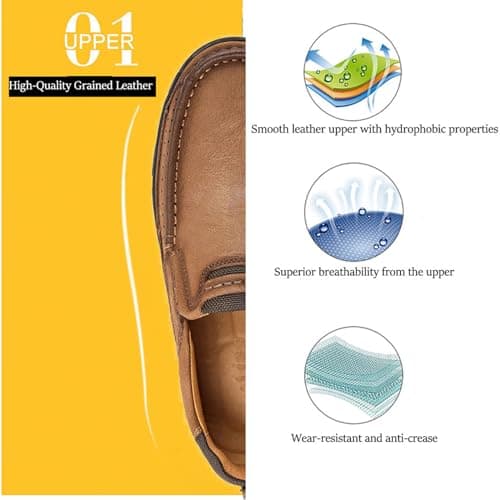 Venshine Mens Walking Shoes Leather Lightweight Breathable Casual Slip On Loafers