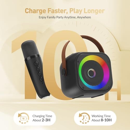 360° Surround Sound,5 Voice Effects,Bluetooth 5.0,LED Lights, TF/USB/AUX, For Kids and Adults, Family Home Party and Gifts Mini Karaoke Machine,Portable Bluetooth Speaker with 2 Wireless Microphones B0CNX6MMK3