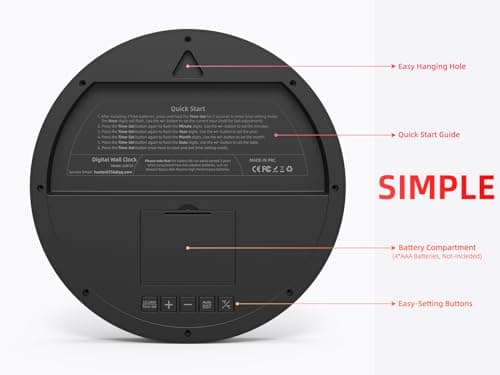 Digital Wall Clock with Date, Indoor Temperature, Auto-DST, Battery-Operated Digital Clock, 8 Inch Small Decorative Wall Clock for Bedroom, Living Room, Home, Kitchen, Office, Modern, Electric, Simple