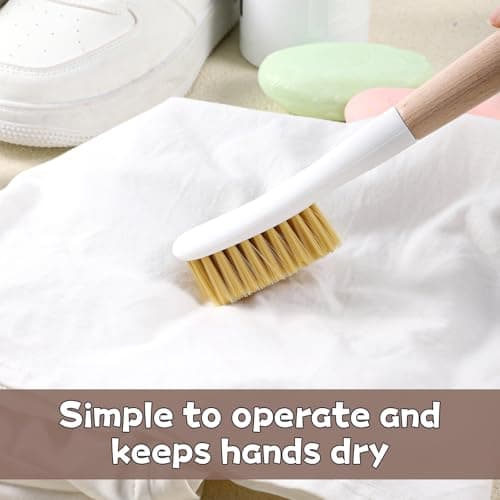 Jxiwfvl Wood Laundry Stain Brush with Soft Bristle, Stain Remover Brushes with Long Handle for Cleaning Shoes Clothes Fabric, Protable Laundry Scrub Brush for Stains on Clothes(Natural)