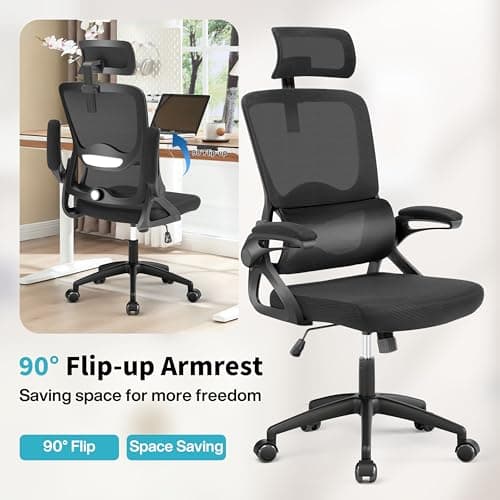 Ergonomic Office Chair,Mesh Office Chair with Lumbar Support,High Back Desk Chair with Flip-up Arms,400 lbs Big and Tall Computer Chair with Headrest,Comfy Desk Chairs