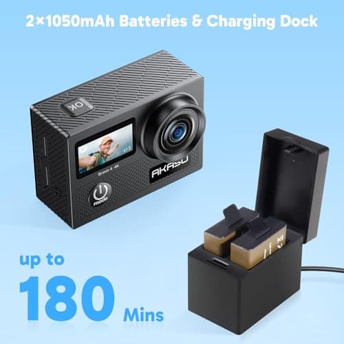 AKASO Brave 4 Action Camera 4K 30fps Ultra Hd Video 20MP Photo, EIS, WiFi Remote Control, Waterproof Underwater Camera for Snorkel, Travel, Motorcyc, Other Sports, 2xBatteries, Helmet Accessories Kit