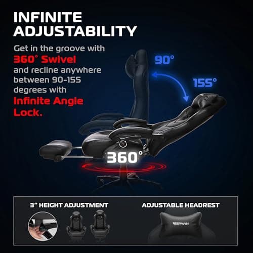 RESPAWN 110 Pro Ergonomic Gaming Chair with Footrest for Adults - Comfortable Office Gaming Recliner with Lumbar Support and Headrest, Racing Style Video Game Chairs for Computer Gamer - Black