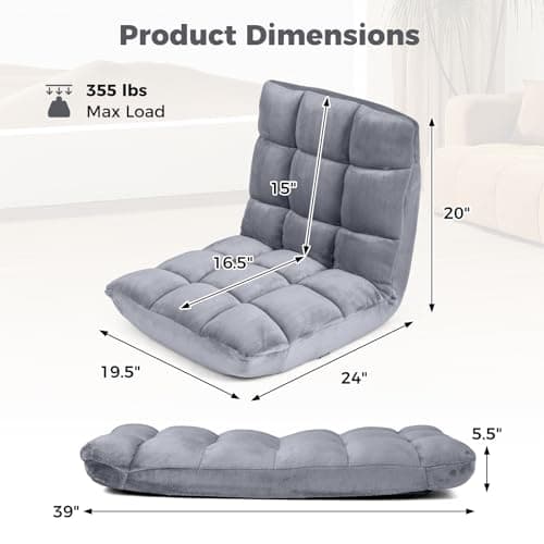 COSTWAY Floor Chair, Video Gaming Chairs with Back Support, Adjustable 14-Position, Alloy Steel Frame, Lazy Sofa Lounge Recliner for Adults Kids (Silver Grey)