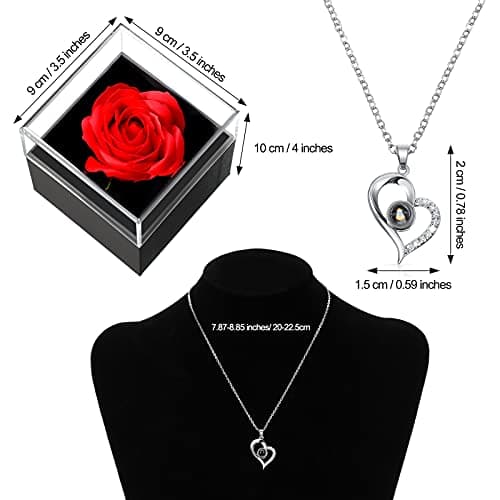 I Love You in 100 Languages Projection Necklace, Preserved Red Rose Flower in Box, Gift for Mother Mom Wife on Anniversary Hicarer Christmas Necklace Gift Girlfriend Women Heart Pendant B08QMKKXNJ